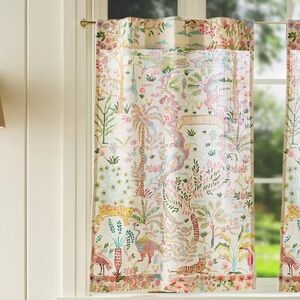 Anthropologie Organic Cotton Tales Menagerie Printed Café Curtain Set of 2